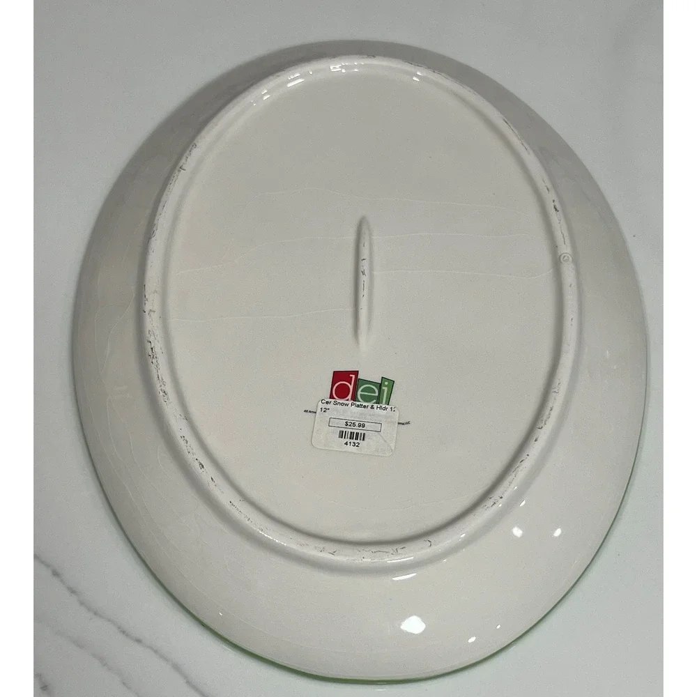 DEI Christmas Snowman Ceramic Serving Platter with Metal Display Stand Red 12in